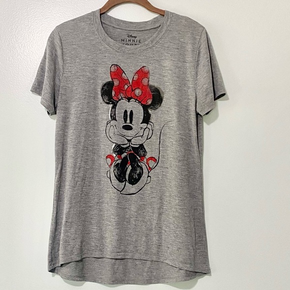 Disney Minnie Mouse with Bow High Low Hem Tee T-shirt Heather Gray Size Medium - Picture 1 of 7
